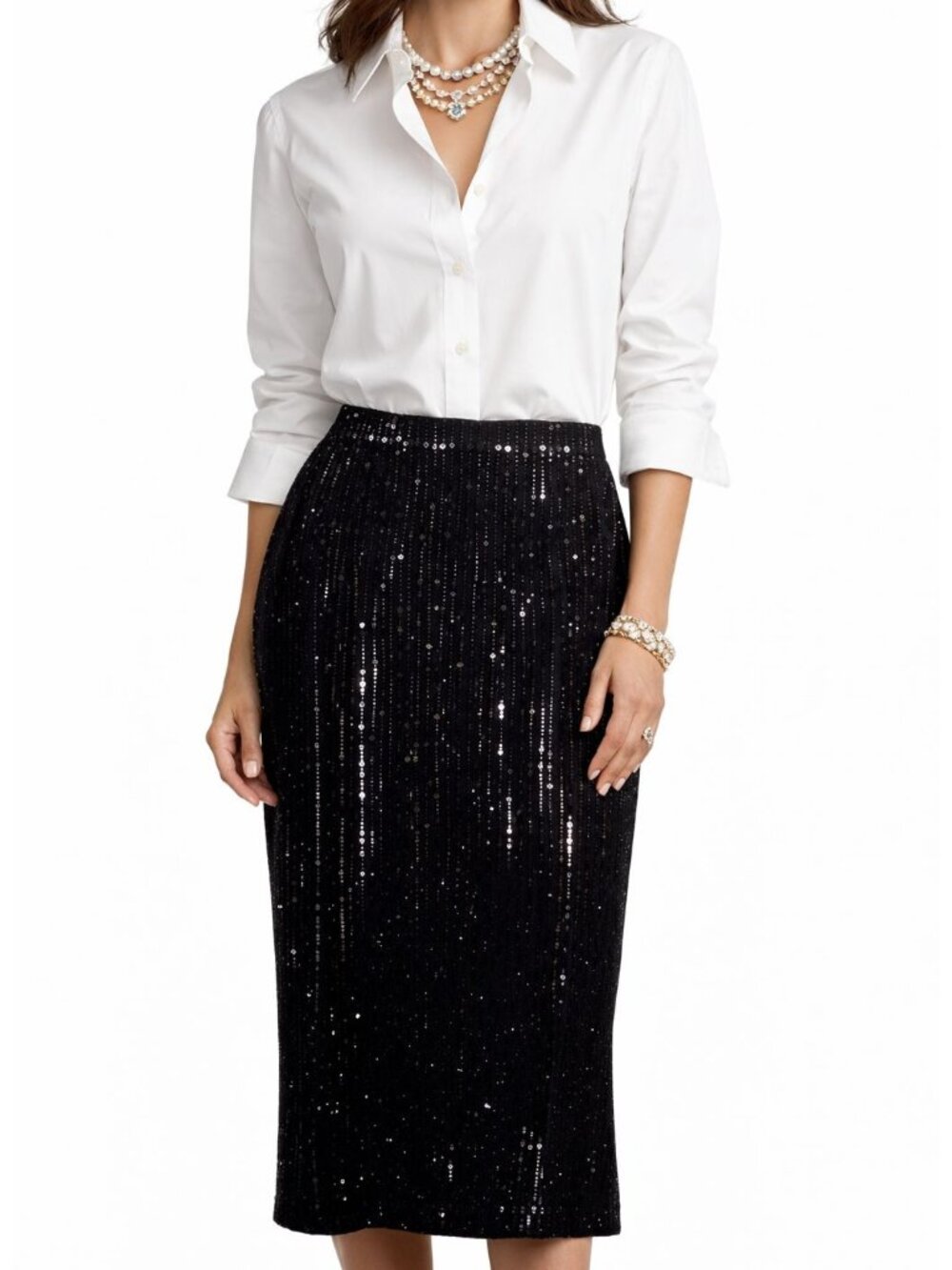 Vintage St John Evening Skirt Marie Gray Black Sequin Knit